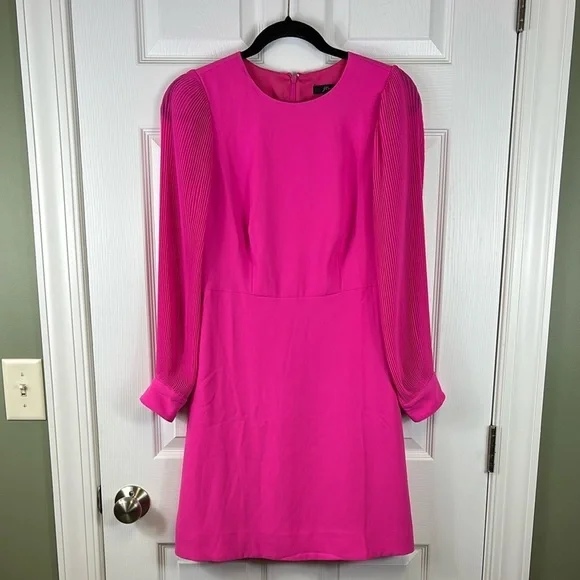 NWT J.Crew bright pink pleated sleeve a line dress sz 2 - Picture 4 of 12